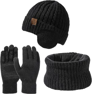 Women Men Winter Warm Beanie Hats Scarf Touchscreen Gloves Scarves Set Knit Skull Ski Caps Neck Warmer for Cold Weather