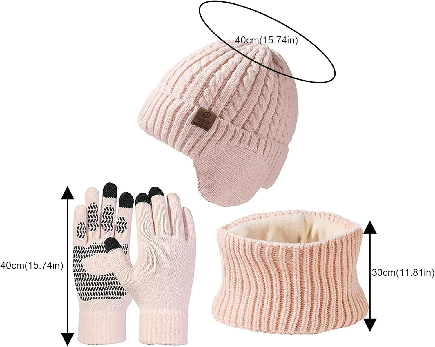 Women Men Winter Warm Beanie Hats Scarf Touchscreen Gloves Scarves Set Knit Skull Ski Caps Neck Warmer for Cold Weather