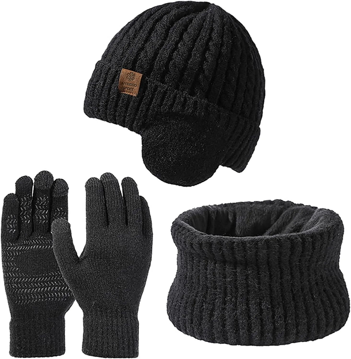 Women Men Winter Warm Beanie Hats Scarf Touchscreen Gloves Scarves Set Knit Skull Ski Caps Neck Warmer for Cold Weather