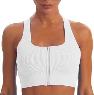 Women Racerback Sports Bras - High Impact Workout Gym Activewear Bra Wirefree Seamless Stretch Yoga Zip Front Bralettes