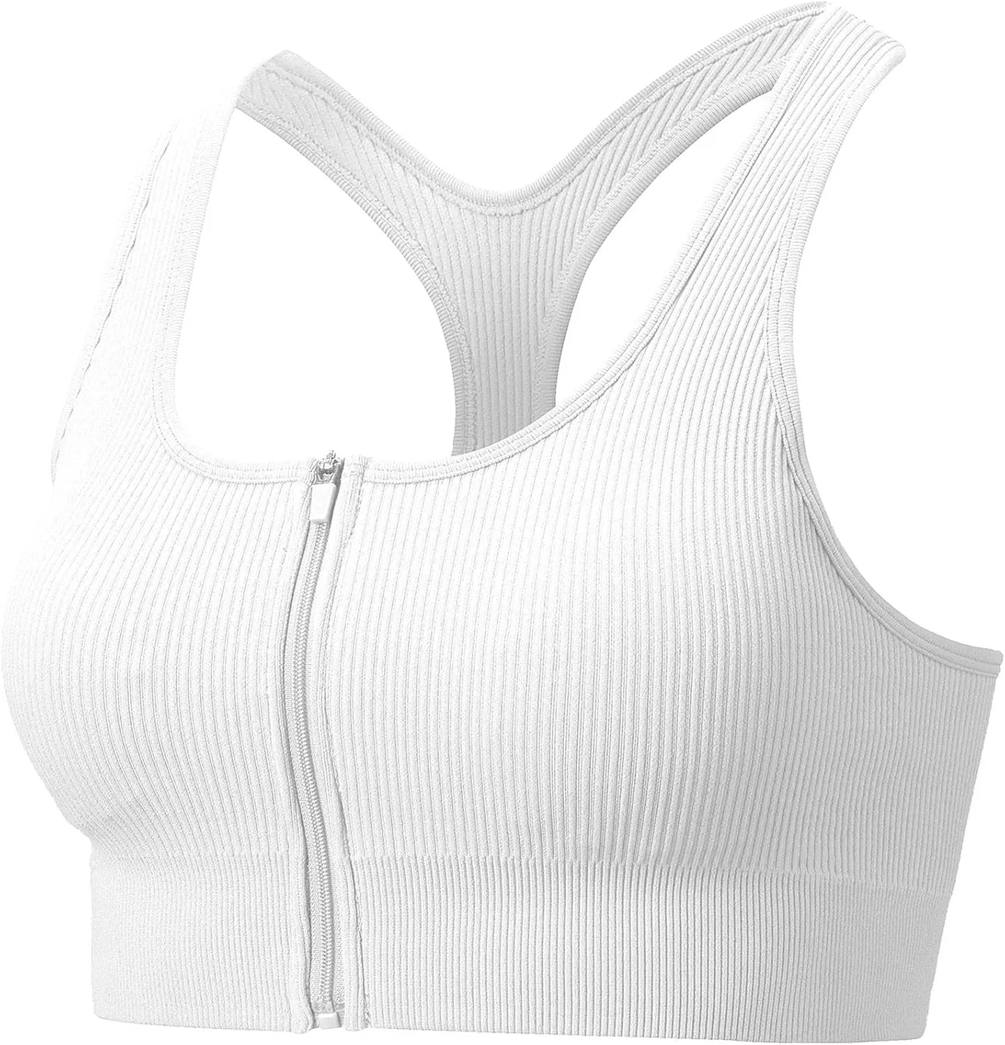 Women Racerback Sports Bras - High Impact Workout Gym Activewear Bra Wirefree Seamless Stretch Yoga Zip Front Bralettes