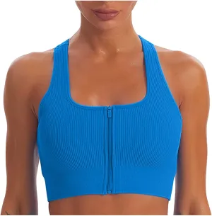 Women Racerback Sports Bras - High Impact Workout Gym Activewear Bra Wirefree Seamless Stretch Yoga Zip Front Bralettes