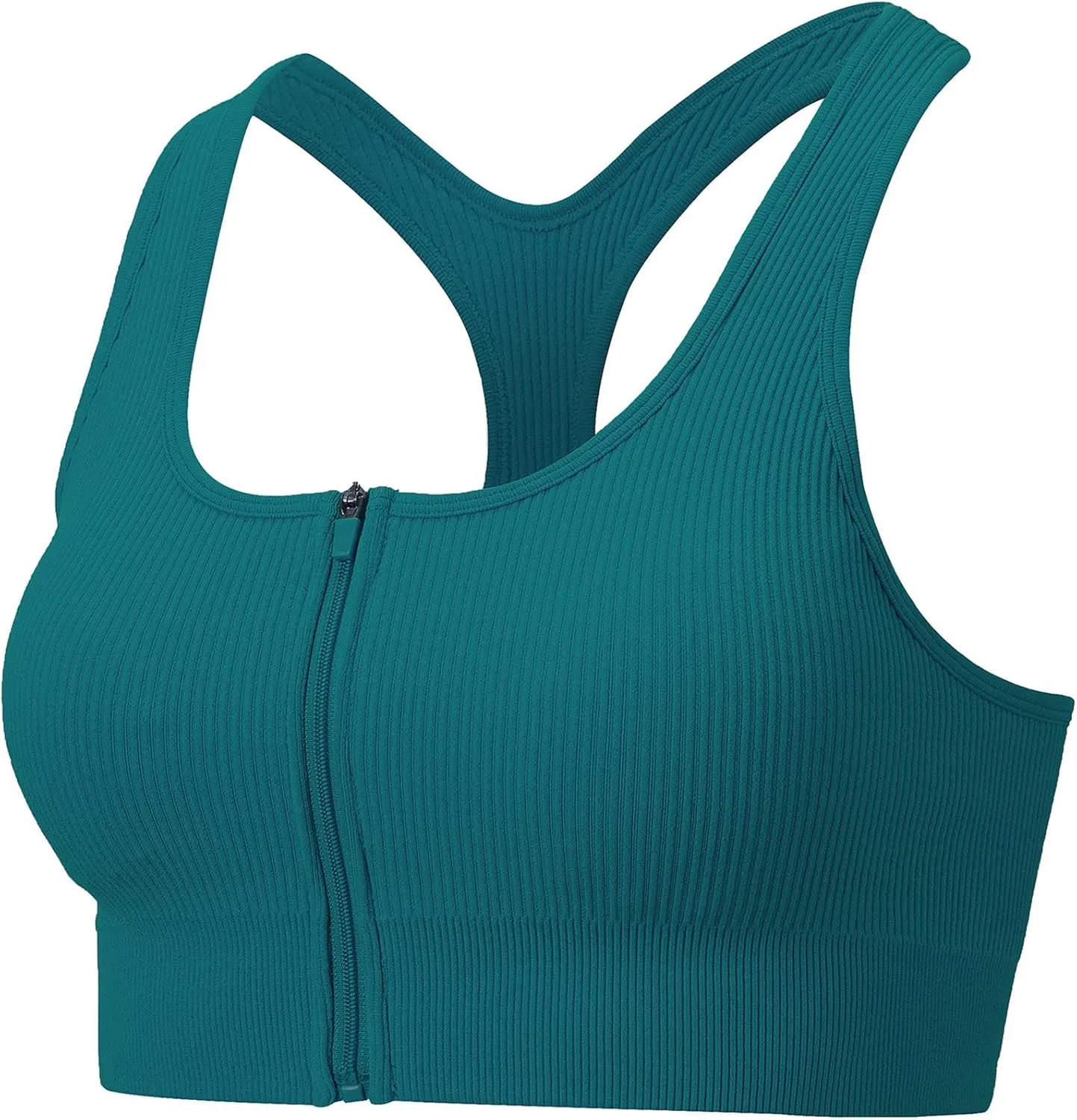 Women Racerback Sports Bras - High Impact Workout Gym Activewear Bra Wirefree Seamless Stretch Yoga Zip Front Bralettes
