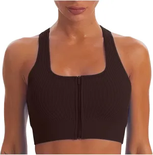 Women Racerback Sports Bras - High Impact Workout Gym Activewear Bra Wirefree Seamless Stretch Yoga Zip Front Bralettes