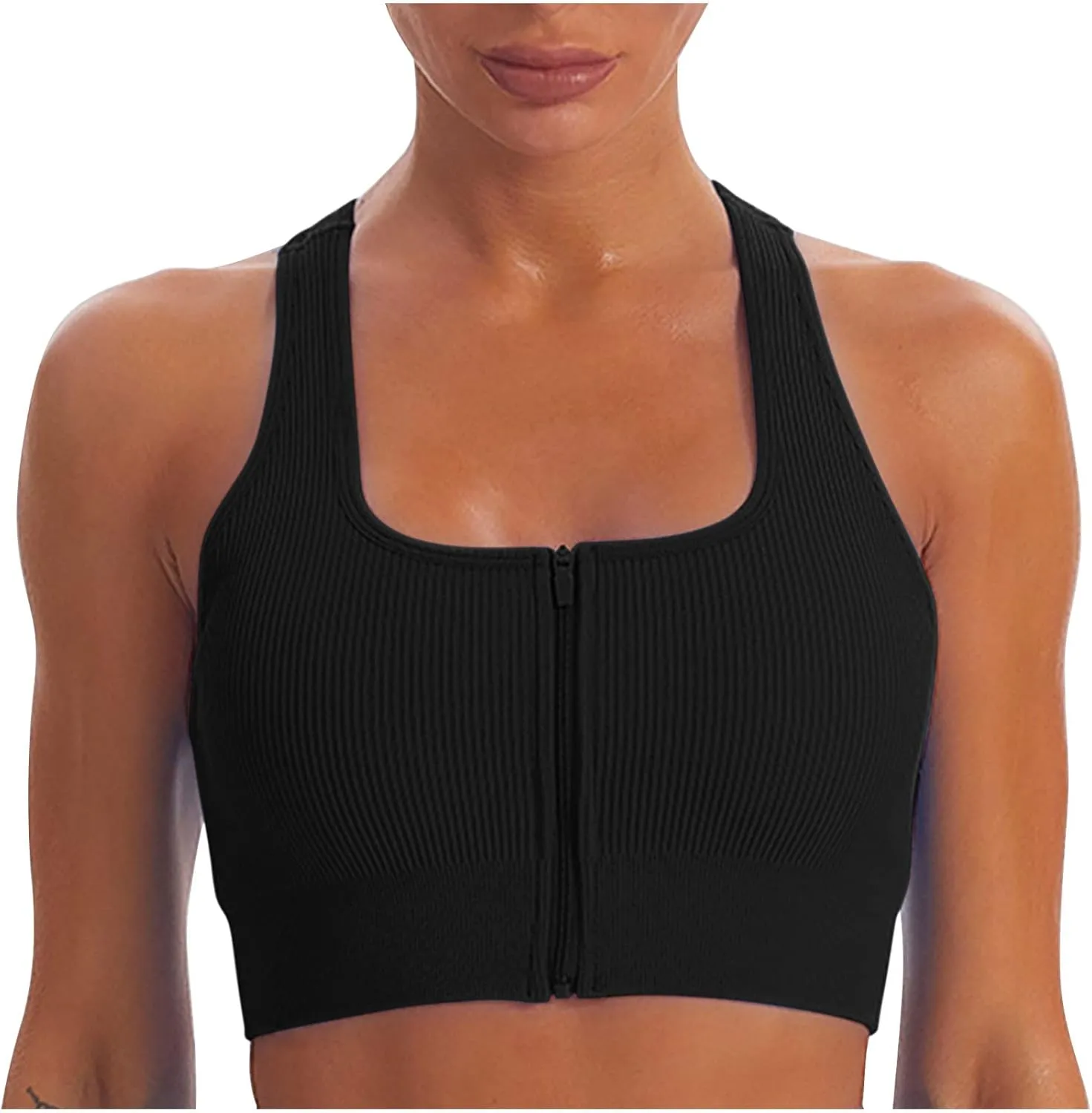 Women Racerback Sports Bras - High Impact Workout Gym Activewear Bra Wirefree Seamless Stretch Yoga Zip Front Bralettes
