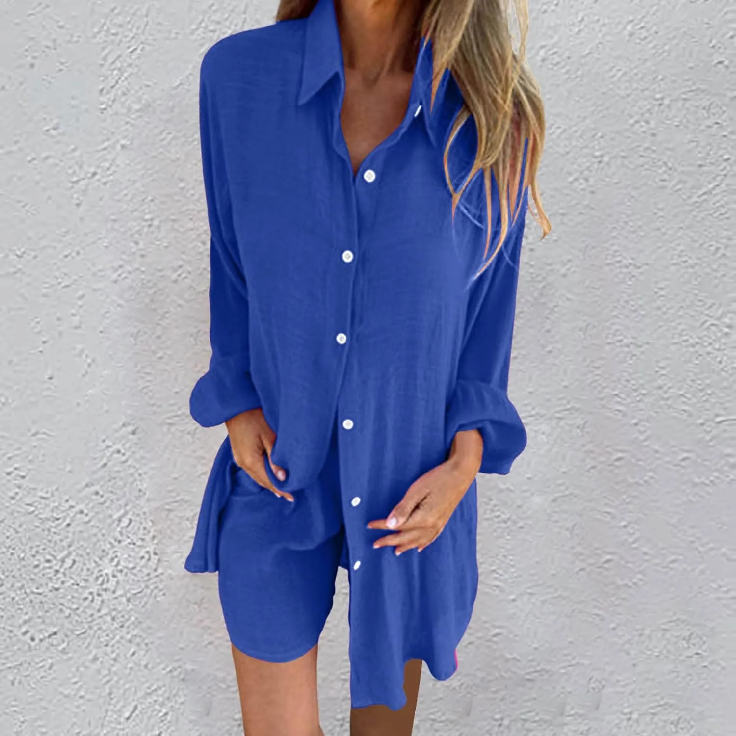Women S 2 Piece Lounge Tracksuit Outfit Sets Cotton Linen High Low Shirt and Lightweight Casual Loose Shorts Set
