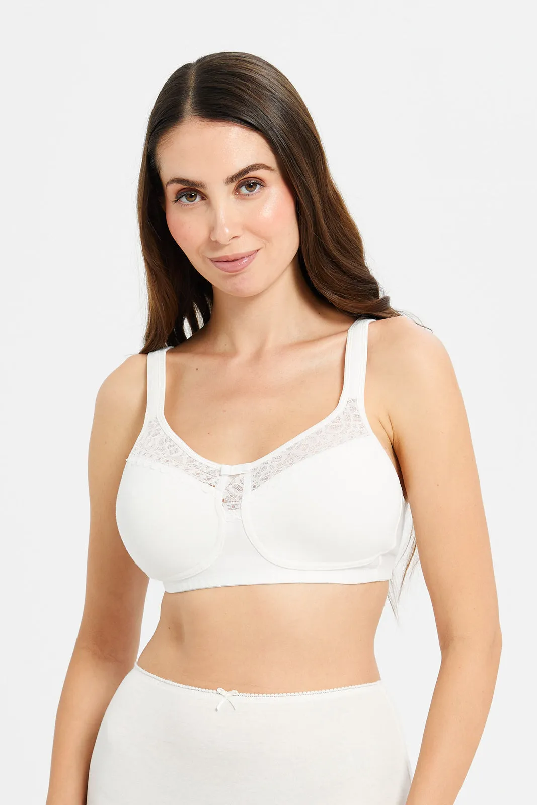 Women White And Pink Non Padded Bra Set (Pack of 2)