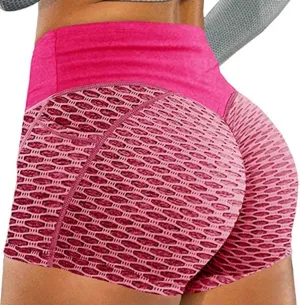Women Workout Booty Shorts Textured Scrunch Butt Lifting Yoga Shorts High Waist Tummy Control Workout Gym Leggings