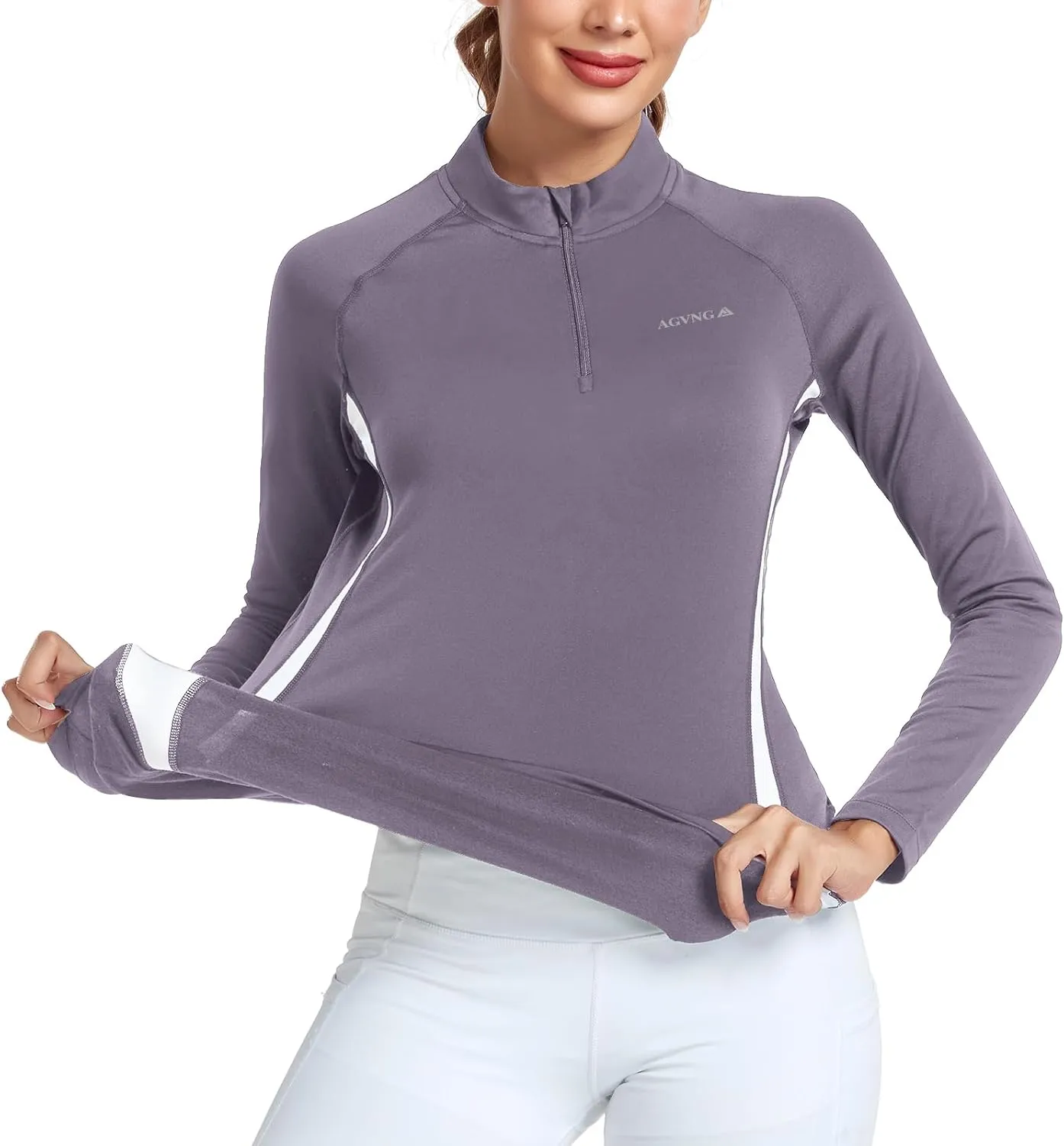 Womens 1/4 Zip Pullover Fleece Thermal Lightweight Shirts Long Sleeve Athletic Hiking Running Workout Golf Tops
