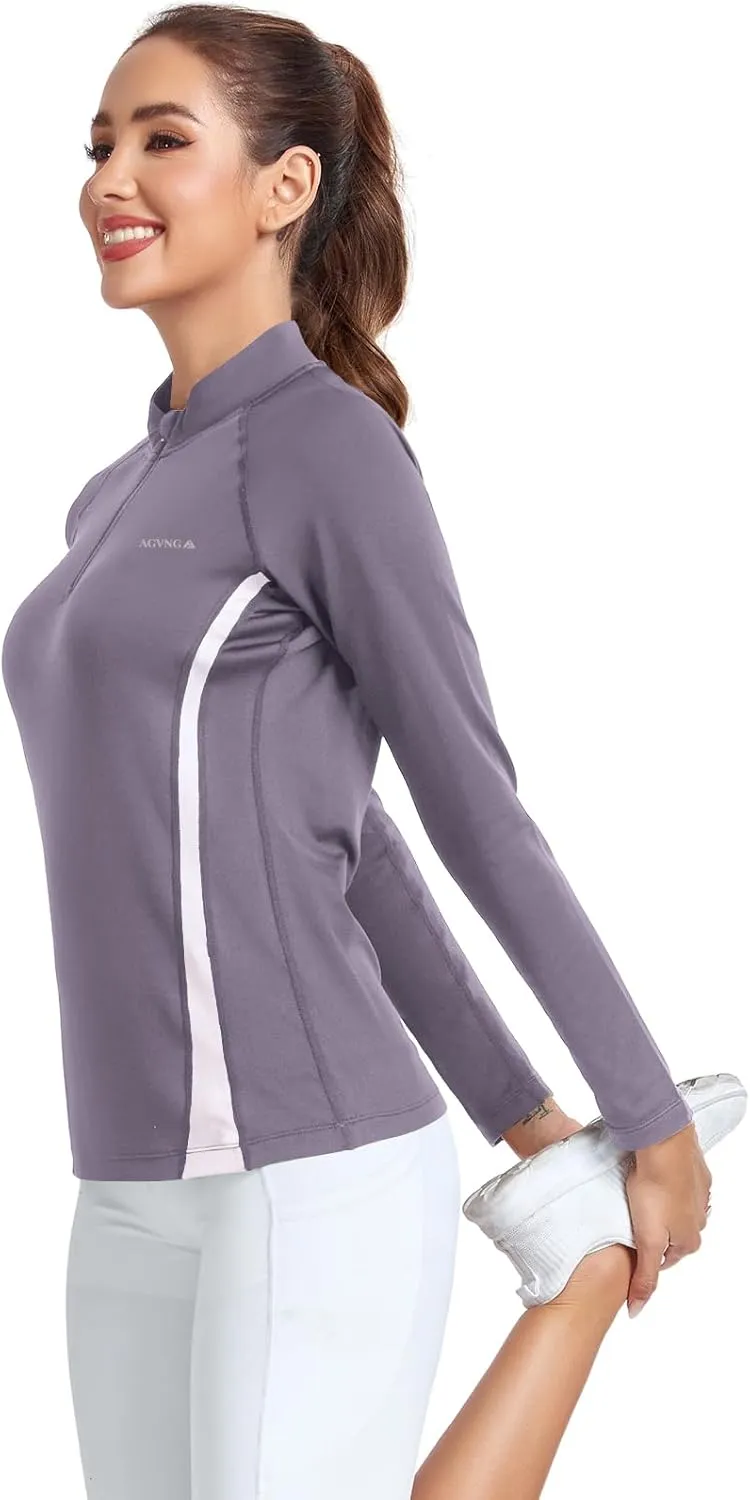 Womens 1/4 Zip Pullover Fleece Thermal Lightweight Shirts Long Sleeve Athletic Hiking Running Workout Golf Tops
