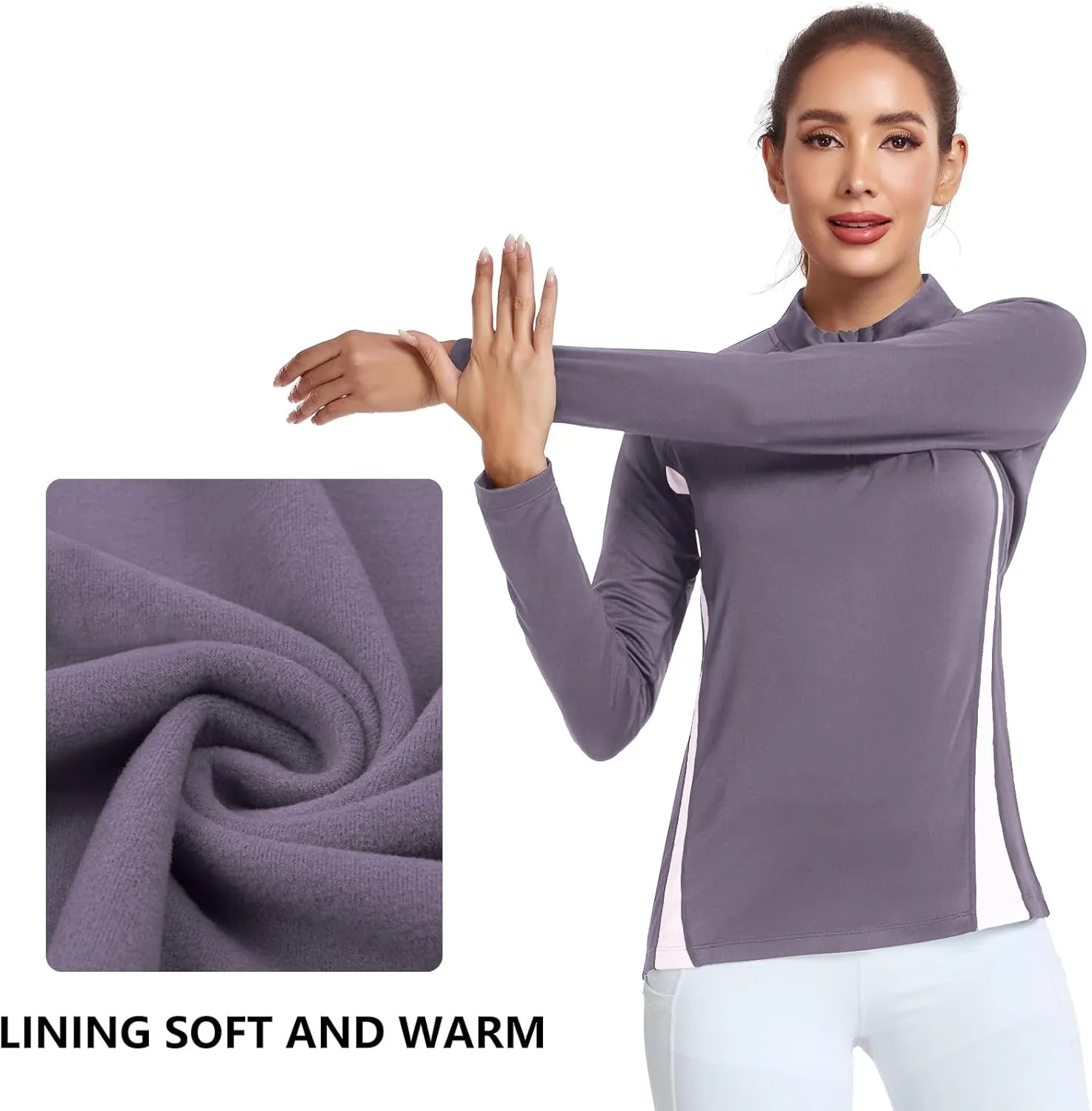 Womens 1/4 Zip Pullover Fleece Thermal Lightweight Shirts Long Sleeve Athletic Hiking Running Workout Golf Tops