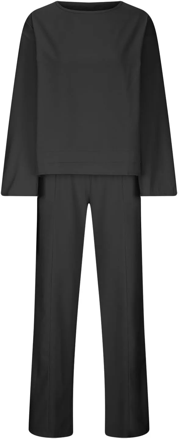 Women's 2 Piece Outfits Loose Fit Casual Irregular Hem Short Sleeve Oversized Shirts Baggy Capri Pant Lounge Sets