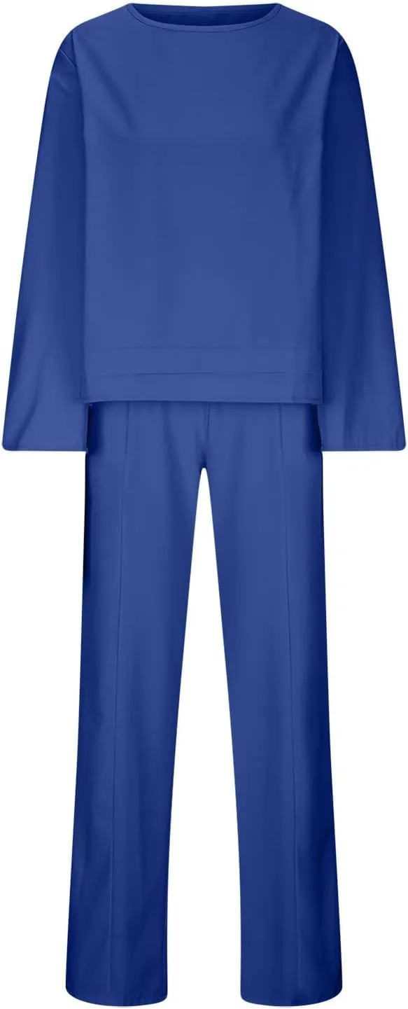 Women's 2 Piece Outfits Loose Fit Casual Irregular Hem Short Sleeve Oversized Shirts Baggy Capri Pant Lounge Sets