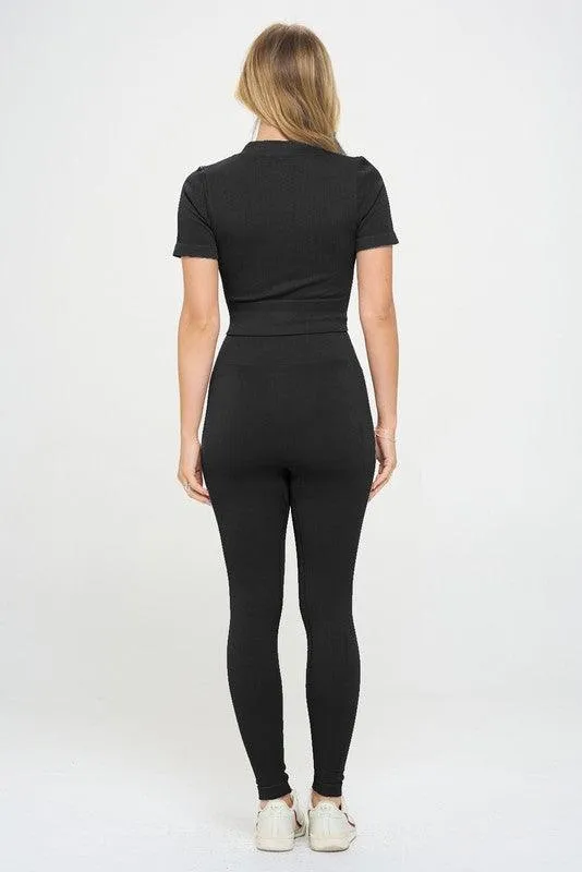 Women's Activewear - 2 Piece Ribbed Seamless Zip up Jacket