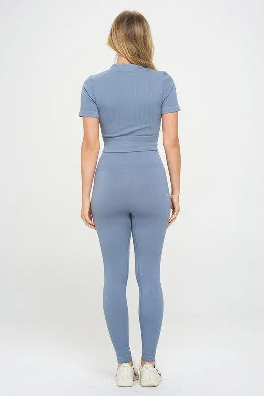 Women's Activewear - 2 Piece Ribbed Seamless Zip up Jacket