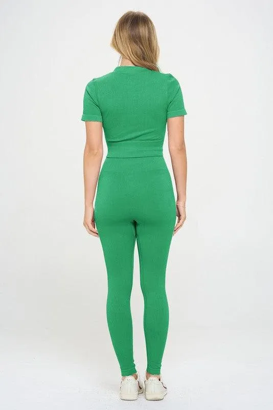 Women's Activewear - 2 Piece Ribbed Seamless Zip up Jacket