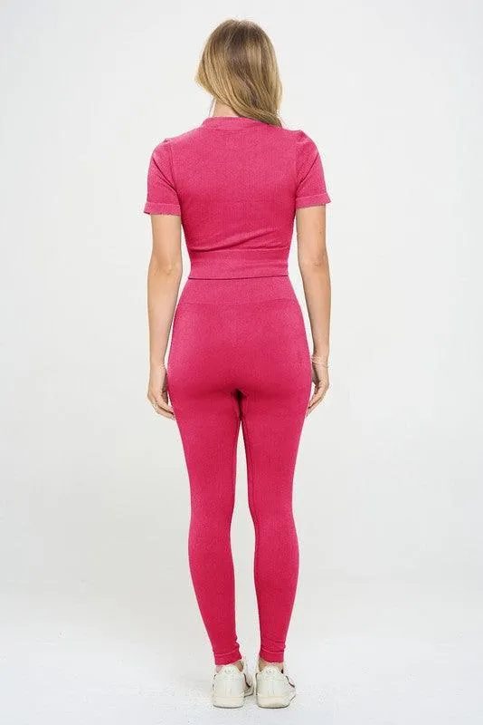 Women's Activewear - 2 Piece Ribbed Seamless Zip up Jacket