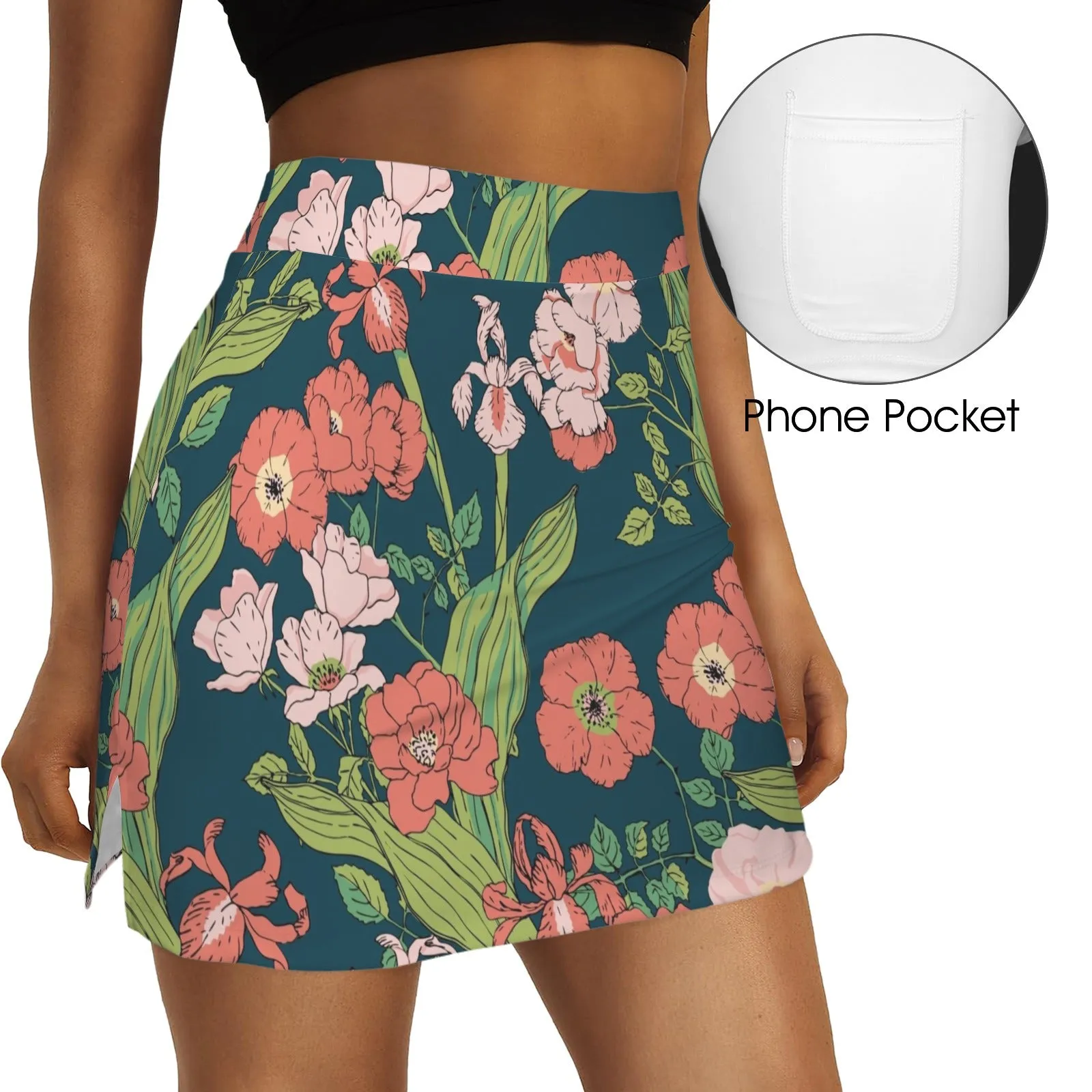 Women's Casual Active Split Hem A-Line Skort, Seychelles Floral