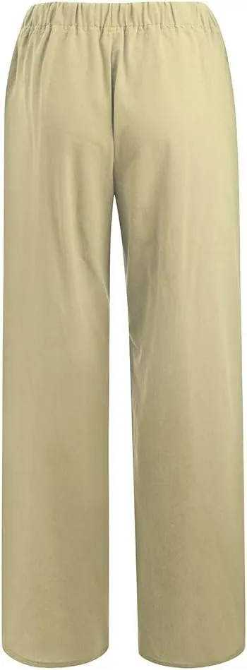 Women's Cotton Linen Summer Palazzo Pants Flowy Wide Leg Beach Trousers Casual Loose Loung e Pants with Pockets