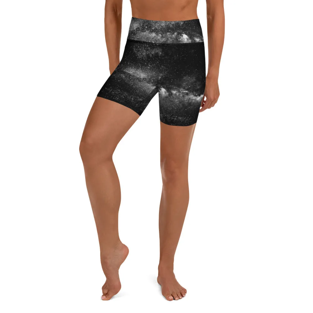 Women's Galaxy Print Yoga Shorts, Universe Cosmos Designer Women's Gym Tights-Made in USA/EU