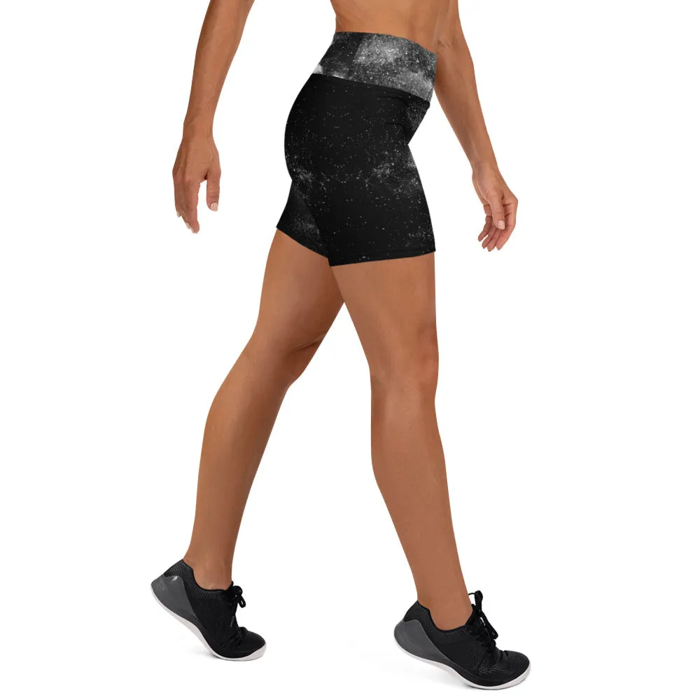 Women's Galaxy Print Yoga Shorts, Universe Cosmos Designer Women's Gym Tights-Made in USA/EU