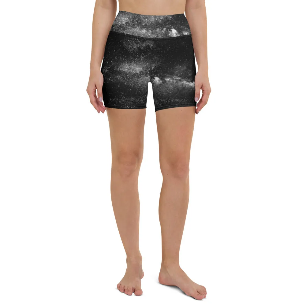 Women's Galaxy Print Yoga Shorts, Universe Cosmos Designer Women's Gym Tights-Made in USA/EU