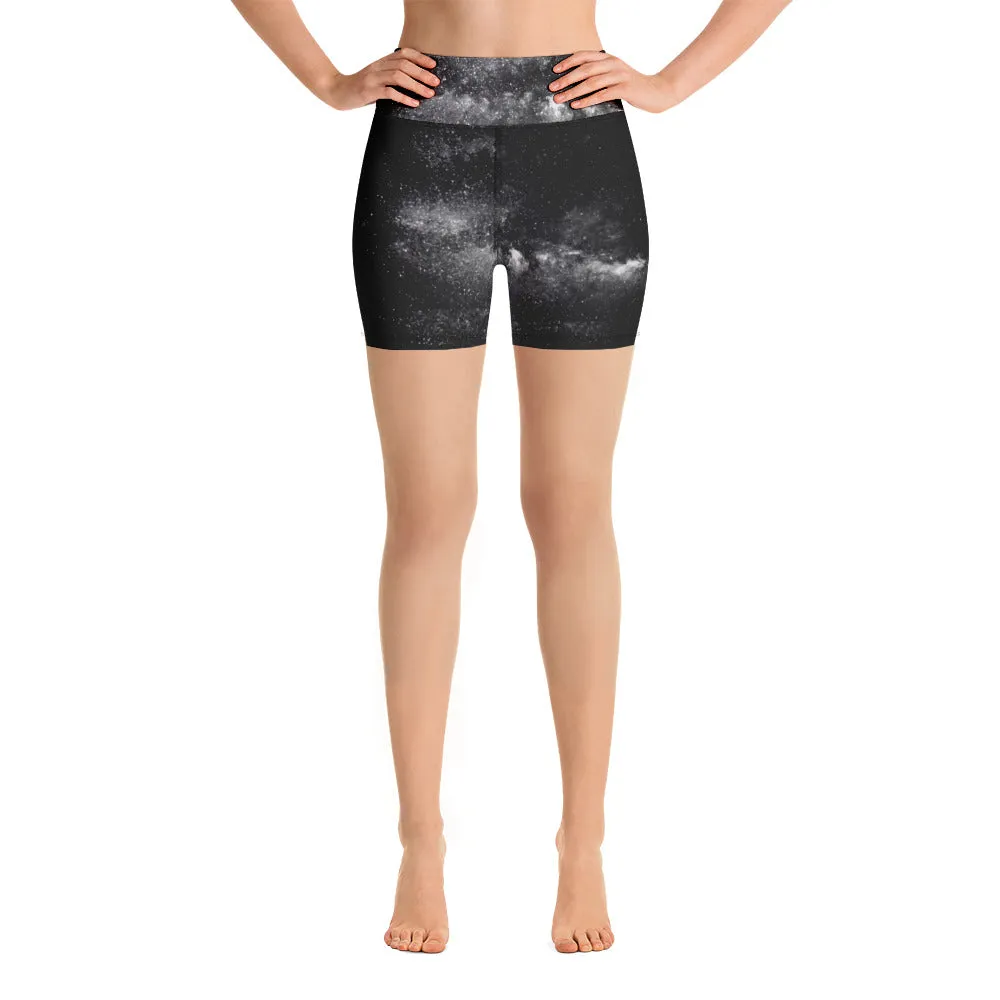 Women's Galaxy Print Yoga Shorts, Universe Cosmos Designer Women's Gym Tights-Made in USA/EU