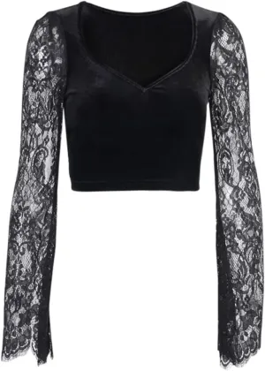 Women's Gothic Crop Tops Punk Shirts Steampunk Y2k Long Sleeve Witch Costume Blouse Alt Black Rave Top Emo Outfits