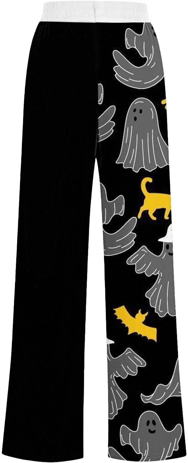 Womens Halloween Sweatpants Lacing Solid Color Waist Waist Wide Leg Casual Pants Womens Cargo Sweatpants Fleece