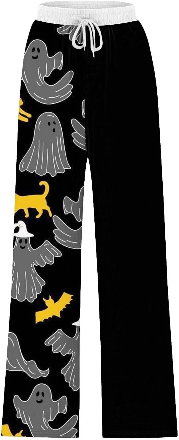 Womens Halloween Sweatpants Lacing Solid Color Waist Waist Wide Leg Casual Pants Womens Cargo Sweatpants Fleece