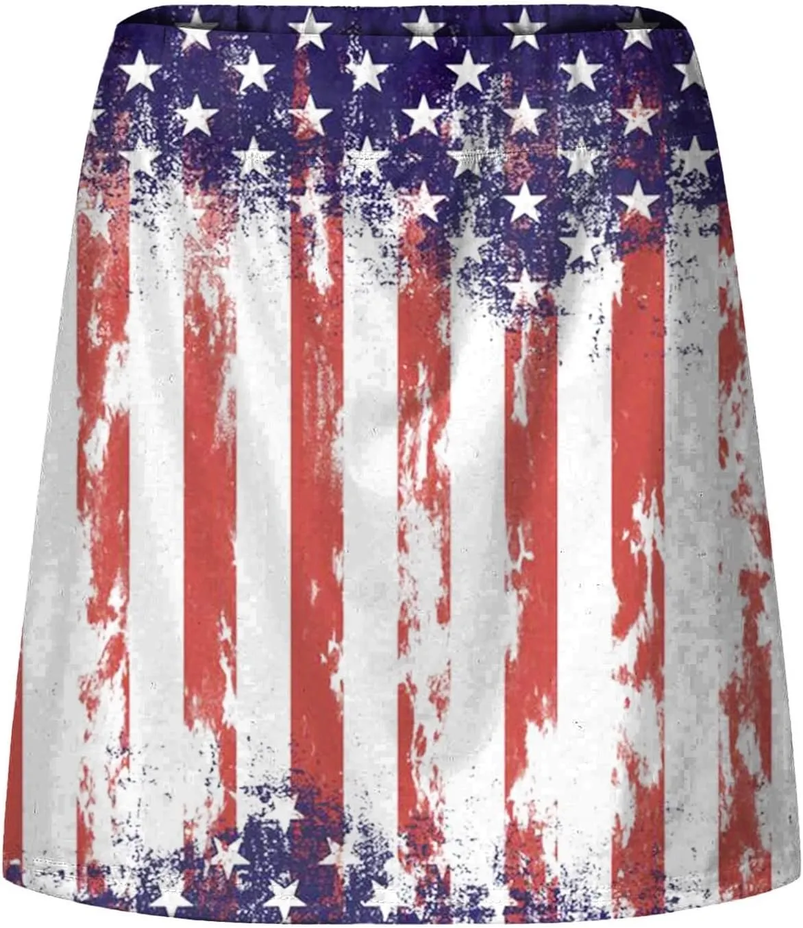 Women's Independence Day Printed Elastic Waist Pocketed Double Layer Gym Skirt Embroidery Dresses