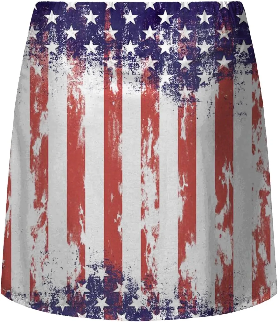 Women's Independence Day Printed Elastic Waist Pocketed Double Layer Gym Skirt Embroidery Dresses