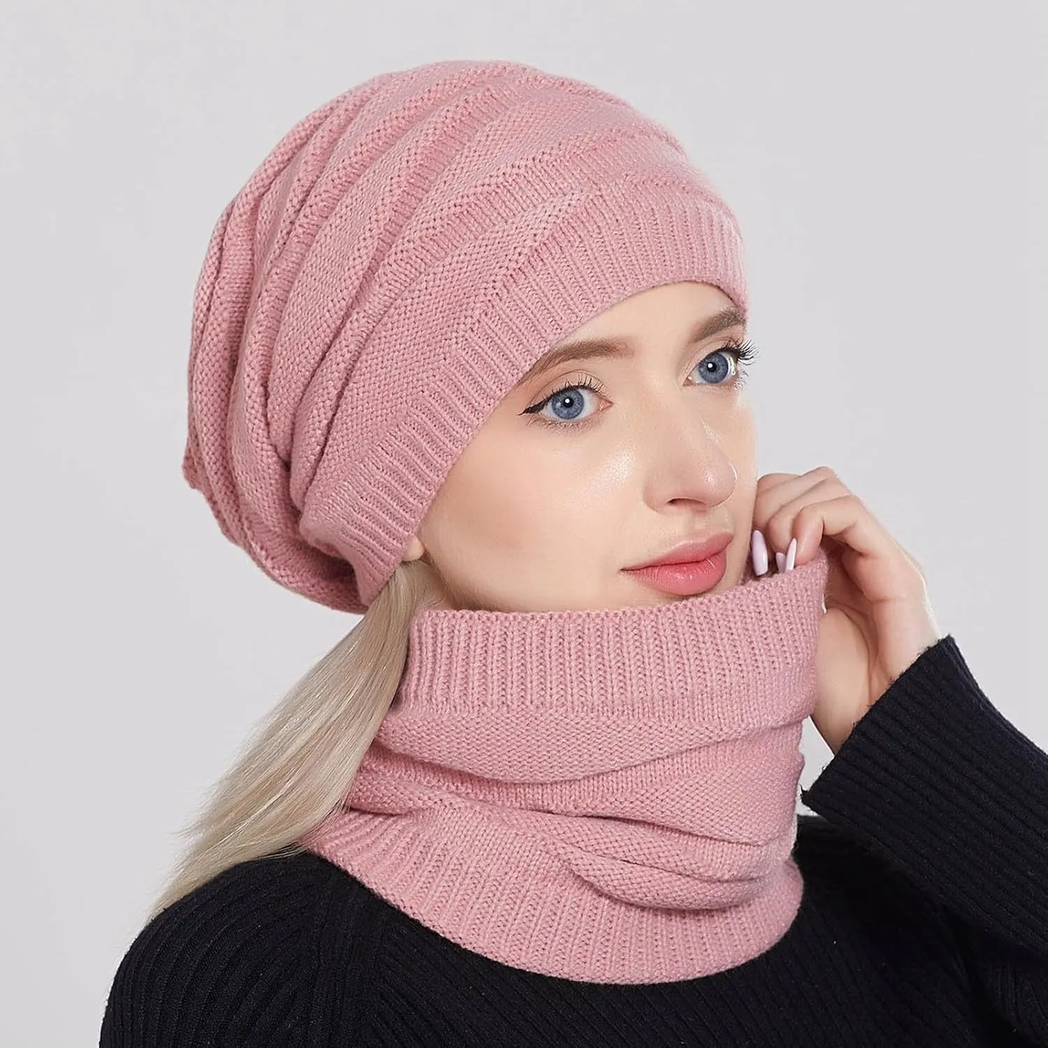 Women's Knitted Hat And Scarf Set Winter Warmth In A Stylish Diamond Knit Design Scarf Hat Set Men