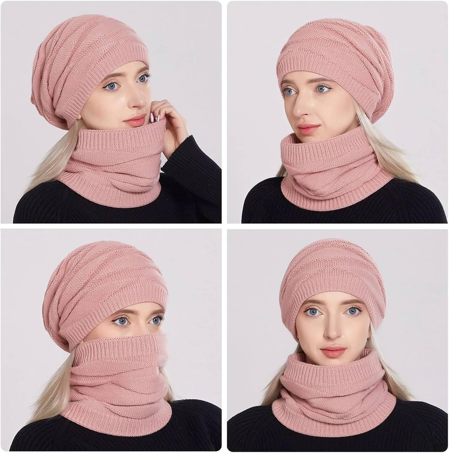 Women's Knitted Hat And Scarf Set Winter Warmth In A Stylish Diamond Knit Design Scarf Hat Set Men