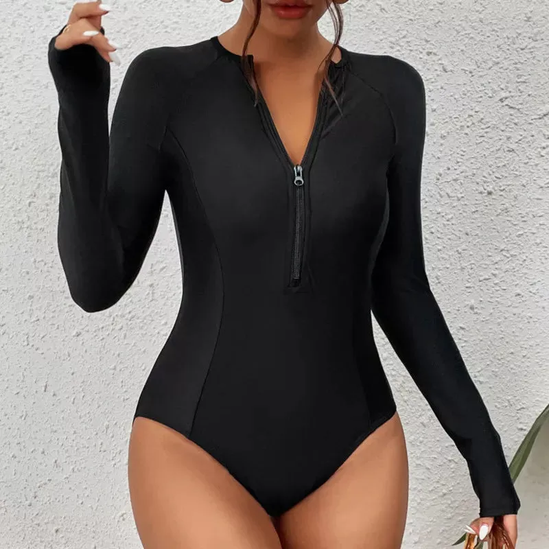 Women's Long Sleeve One-Piece Swimsuits Surfing Bodysuit Beachwear