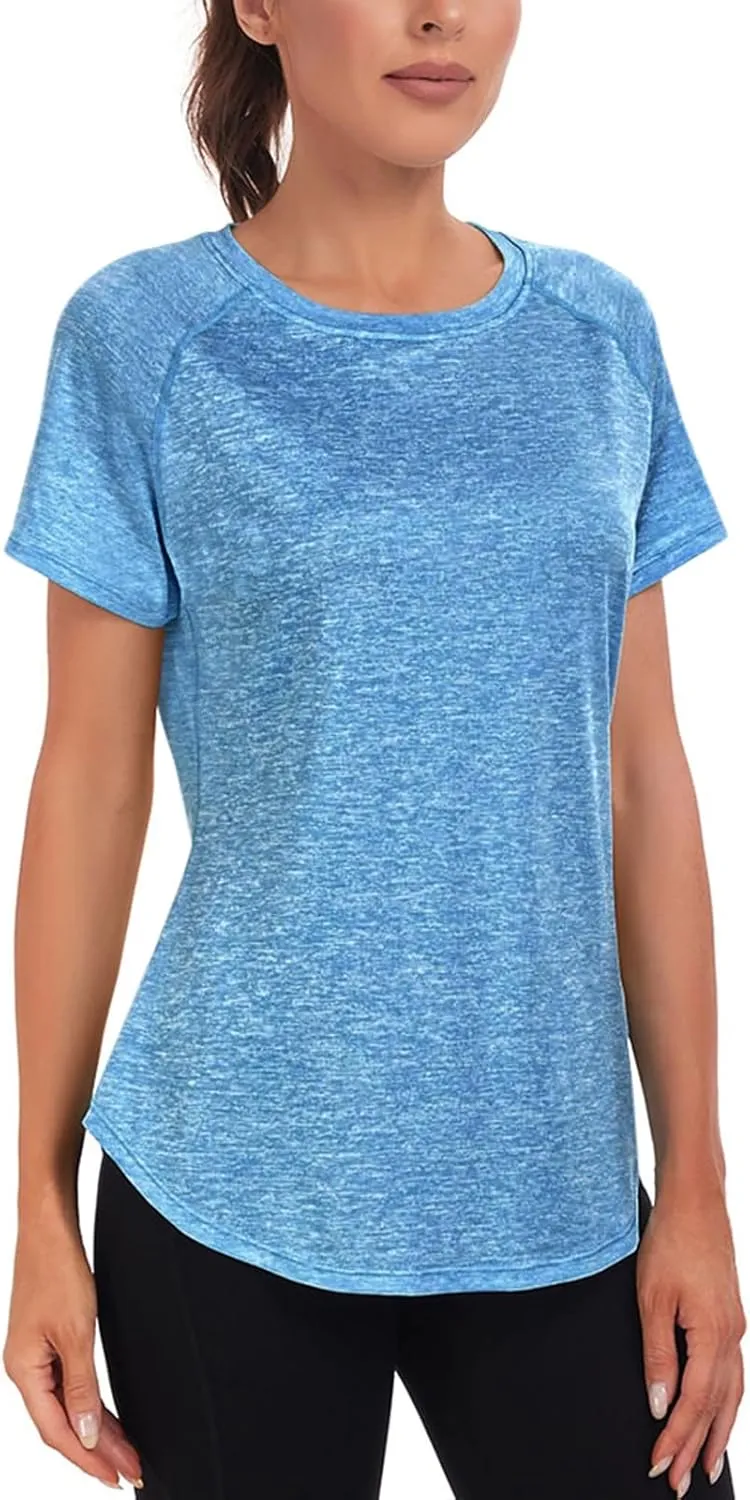 Women's Long Workout Tops,Short Sleeve Dry-Fit Mesh Open Back Loose Fit Gym Athletic Running Shirts Exercise Tee