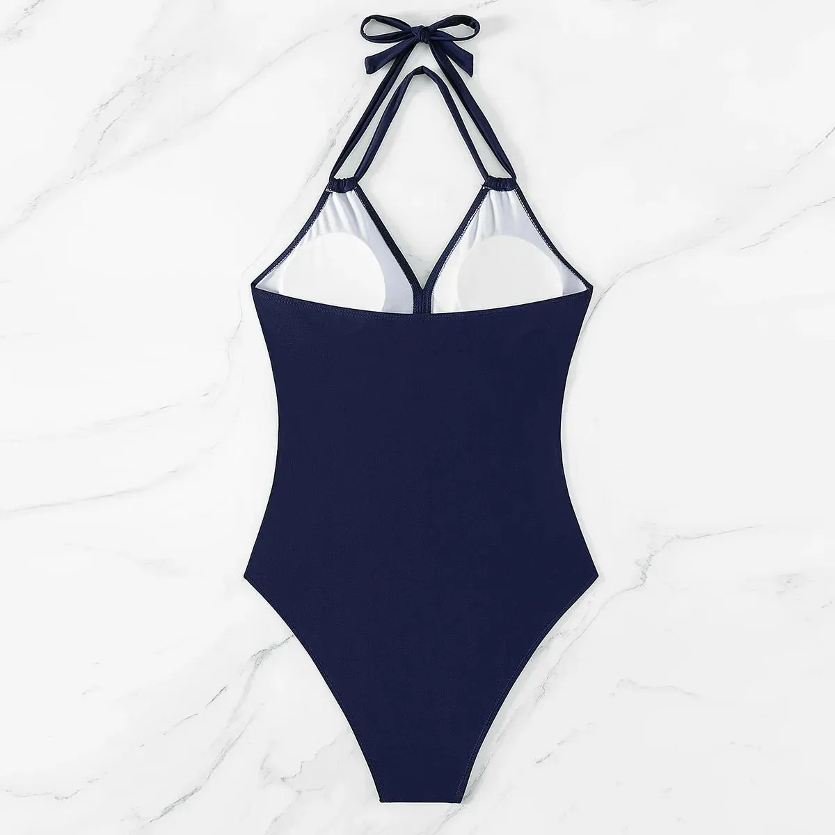 Women's Mesh-Accented Halter Push-Up One-Piece Swimwear