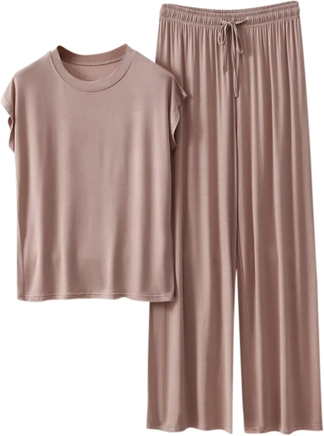 Women's Modal Summer Lounge Set 2-Piece Loose Short Sleeve Top & High-Waisted Wide-Leg Pants for Casual Sleepwear