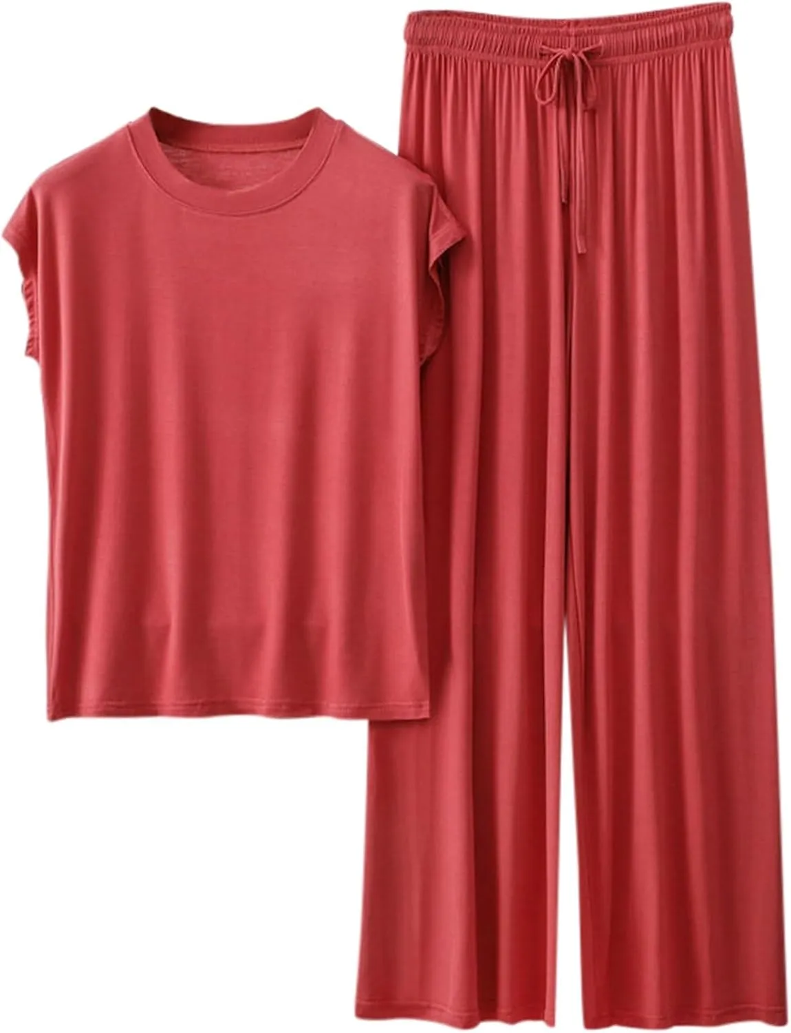 Women's Modal Summer Lounge Set 2-Piece Loose Short Sleeve Top & High-Waisted Wide-Leg Pants for Casual Sleepwear