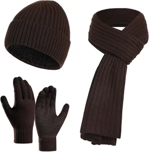Women's New Winter Thickened Warm Hat Scarf Glove Knitted Hat Gloves Scarf Set Women 3 Piece Set