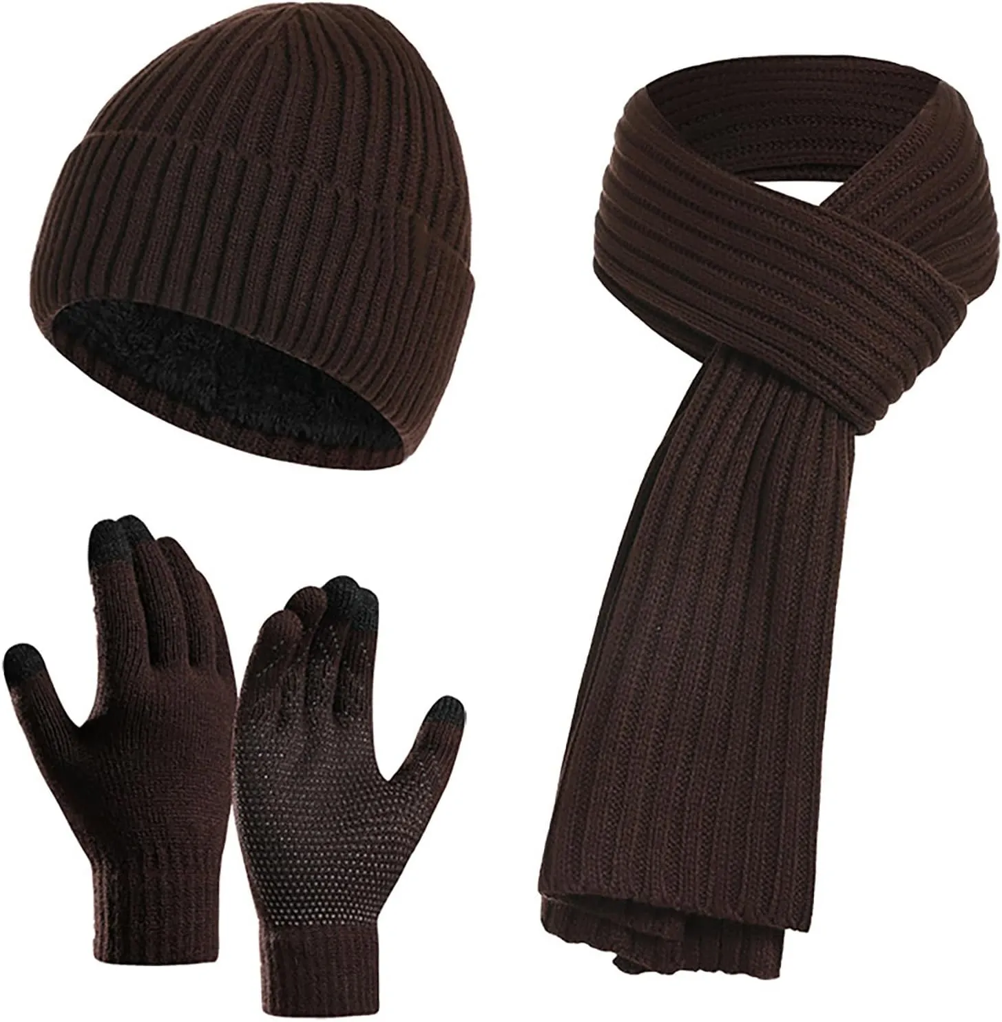 Women's New Winter Thickened Warm Hat Scarf Glove Knitted Hat Gloves Scarf Set Women 3 Piece Set