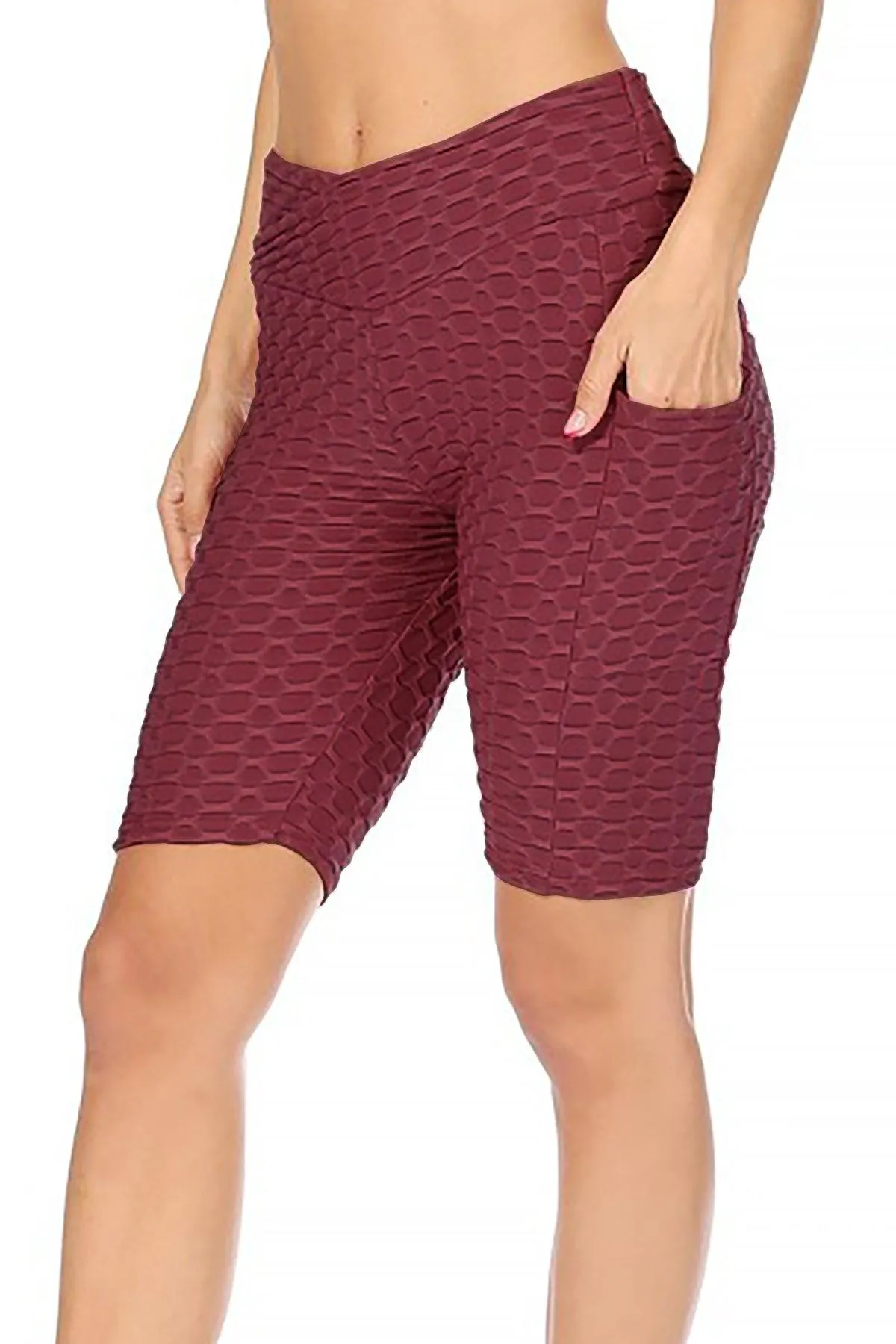 Women's Pockets Elastic Waistband Mesh Athletic Running Yoga Gym Biker Shorts