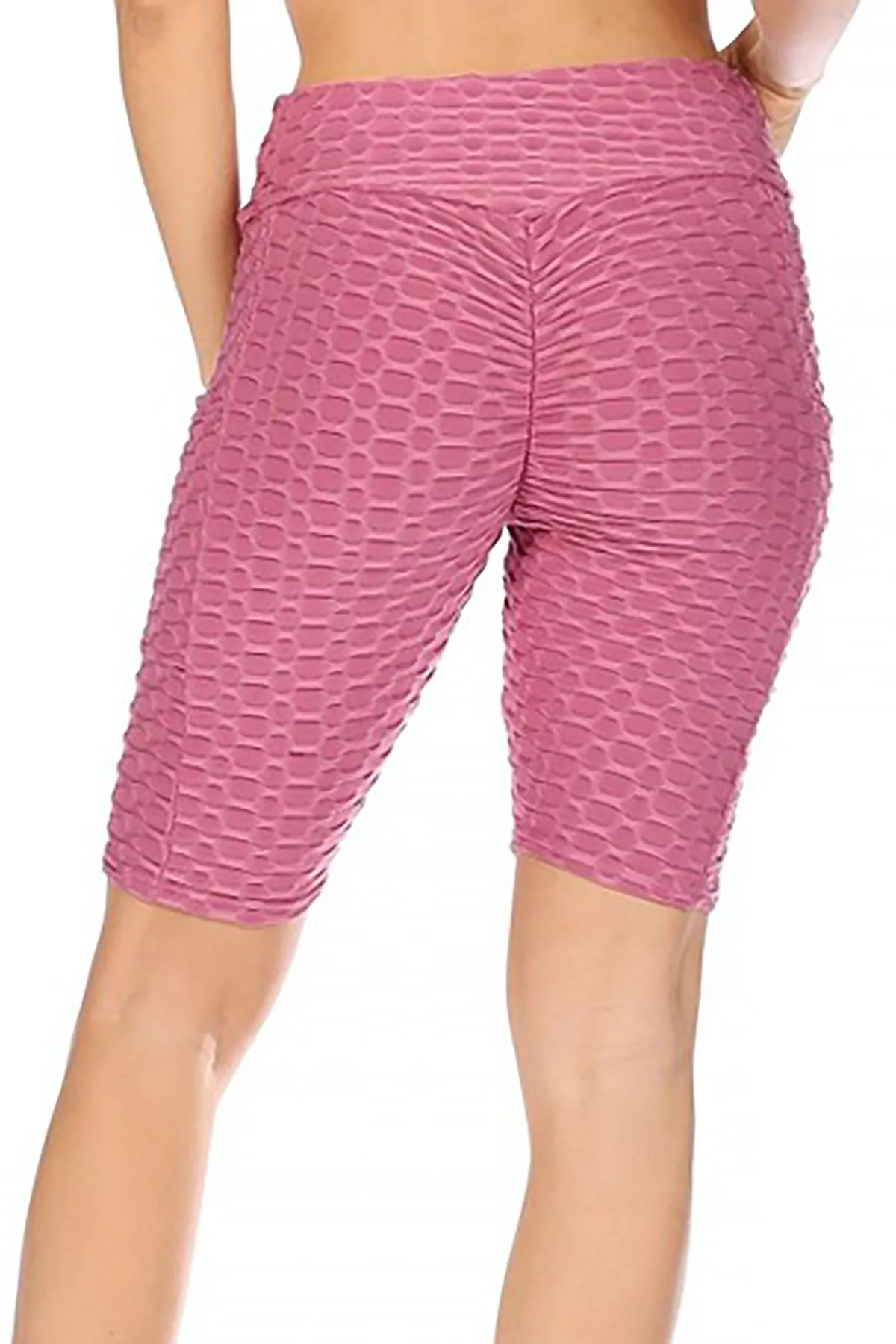 Women's Pockets Elastic Waistband Mesh Athletic Running Yoga Gym Biker Shorts