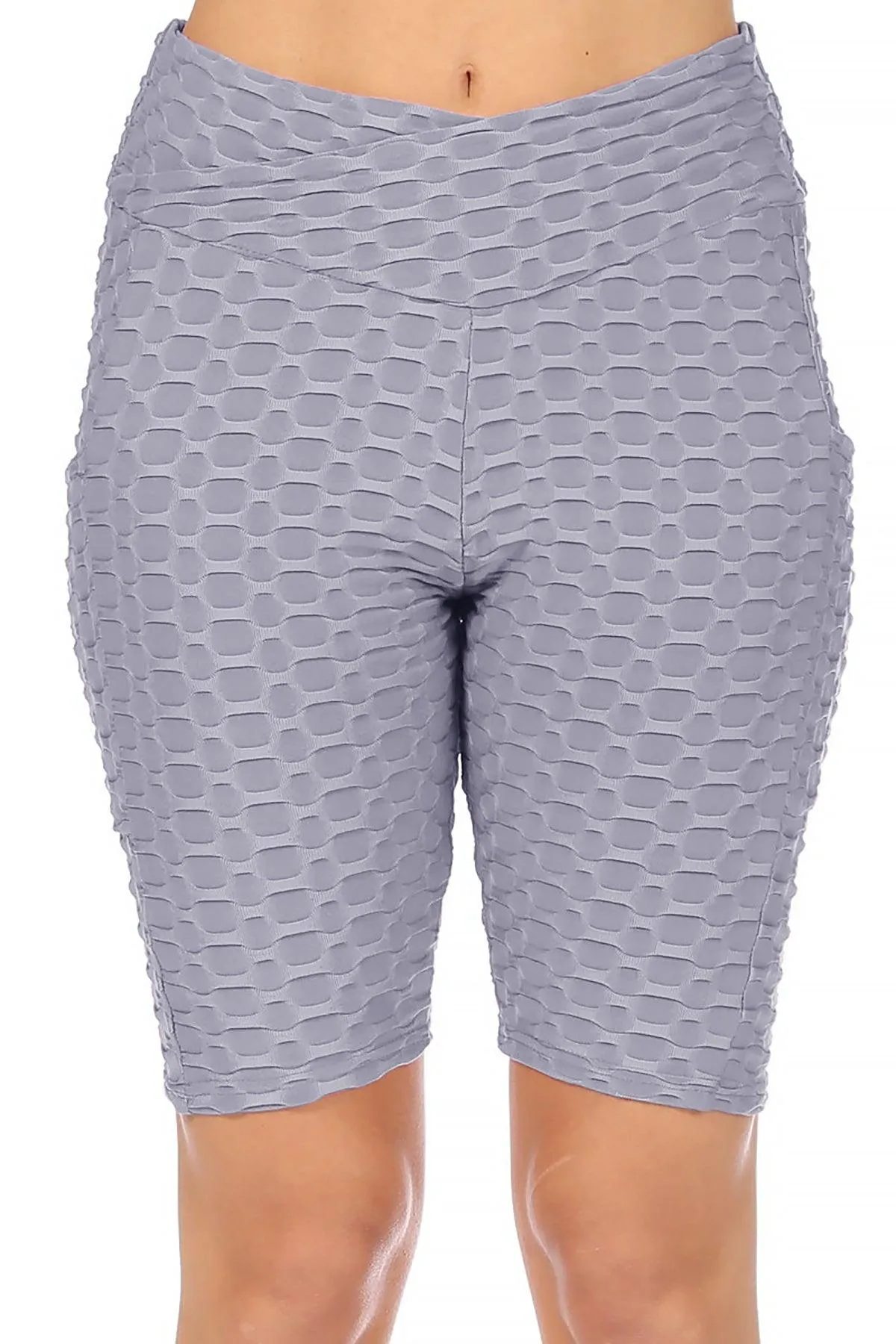 Women's Pockets Elastic Waistband Mesh Athletic Running Yoga Gym Biker Shorts