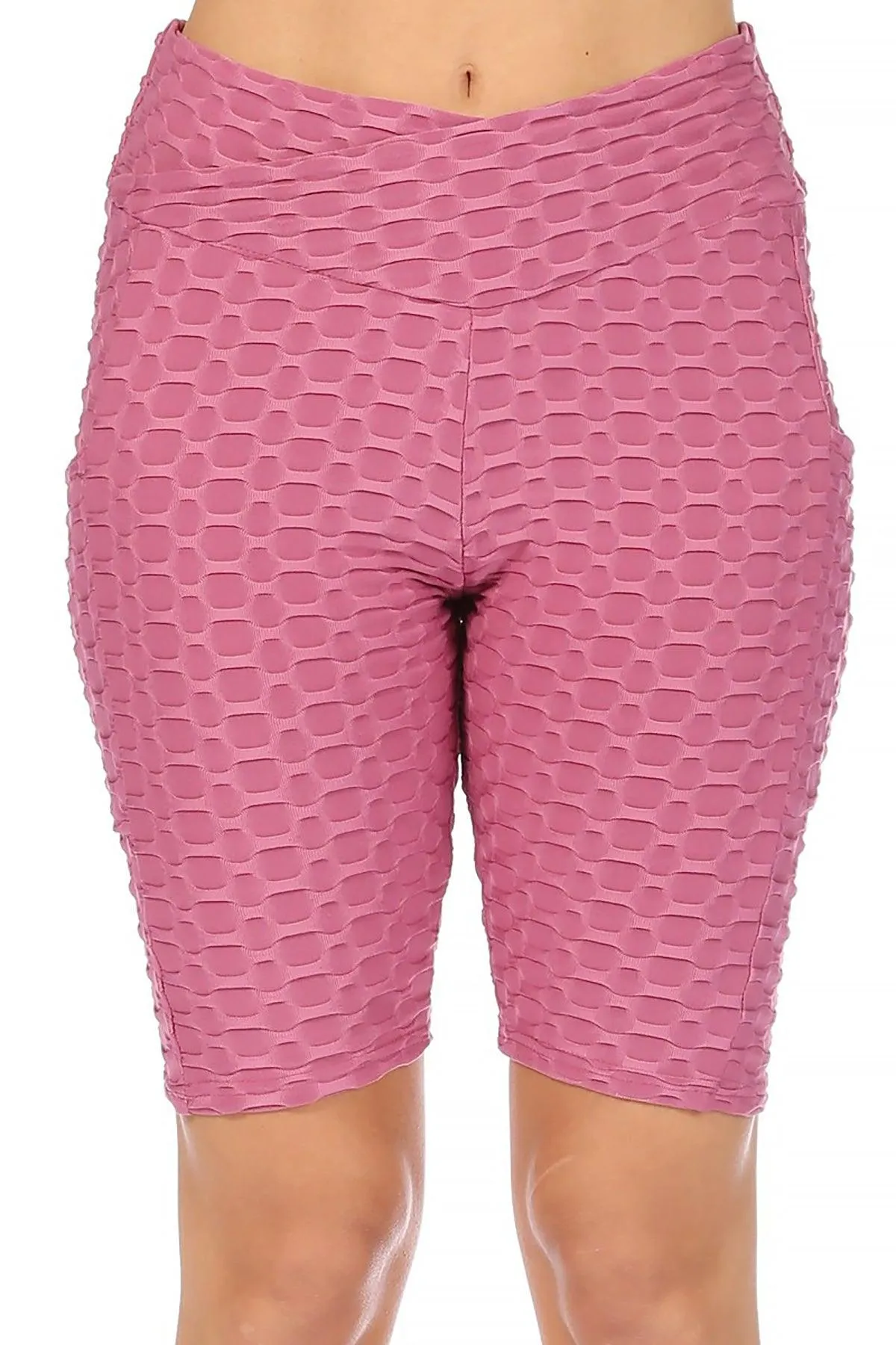 Women's Pockets Elastic Waistband Mesh Athletic Running Yoga Gym Biker Shorts