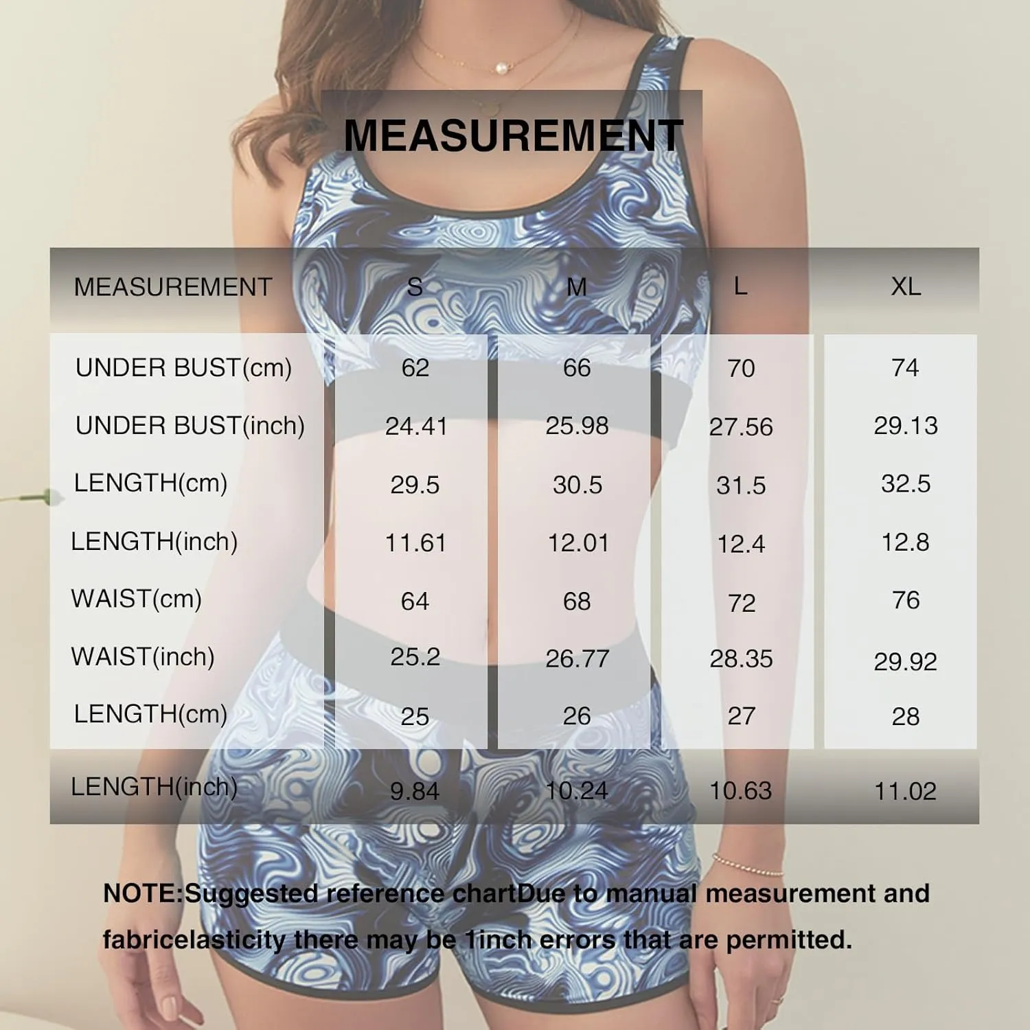 Women's Printed Sports Bra and Shorts Set, Blue and Black
