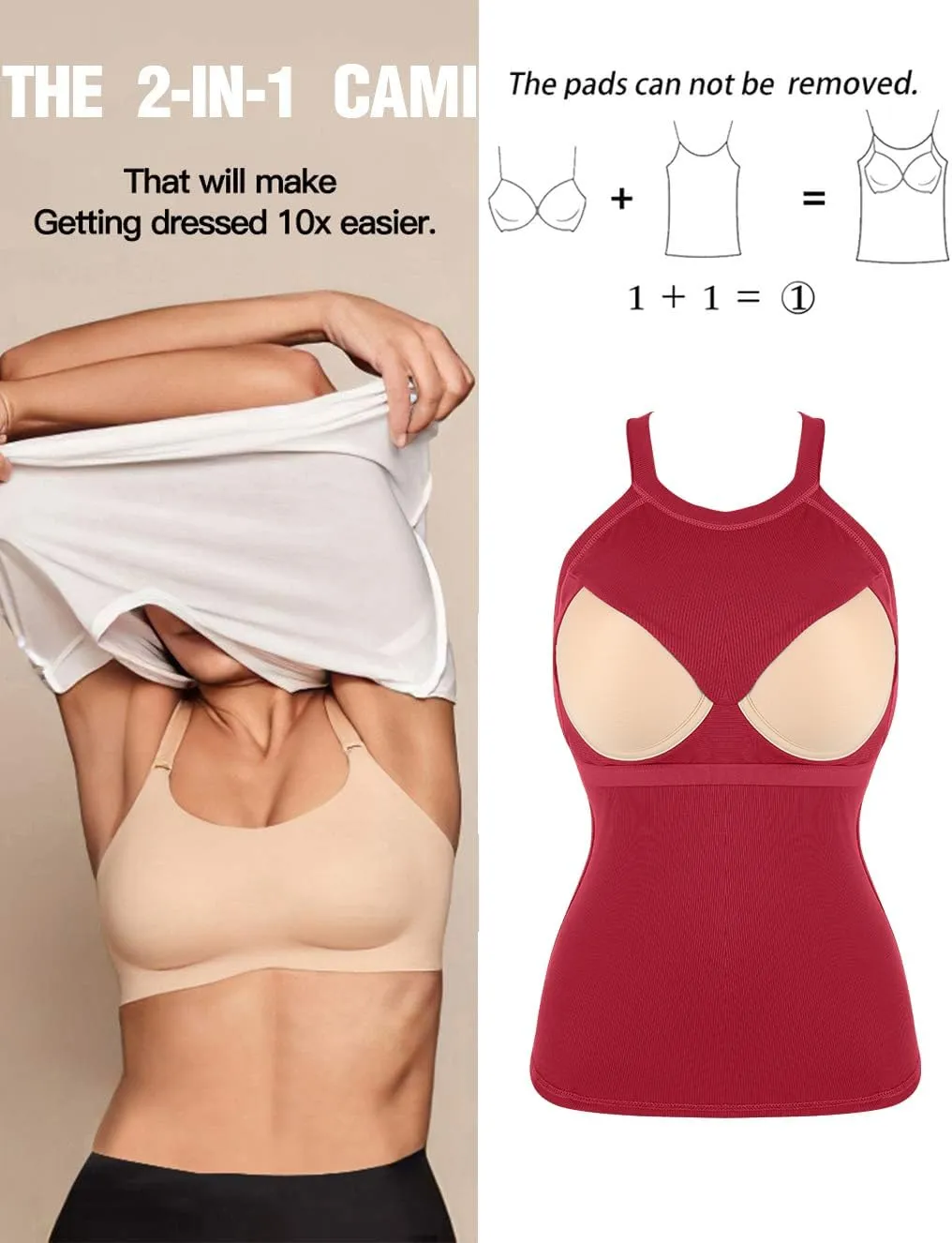 Womens Racerback Ribbed Tank Top Camisole with Built in Bra Running Yoga Sport Bra Athletic Slim Sleeveless Summer Top