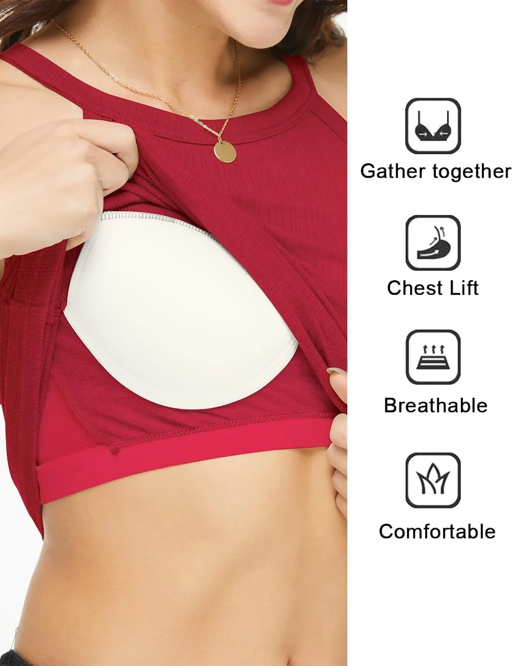 Womens Racerback Ribbed Tank Top Camisole with Built in Bra Running Yoga Sport Bra Athletic Slim Sleeveless Summer Top