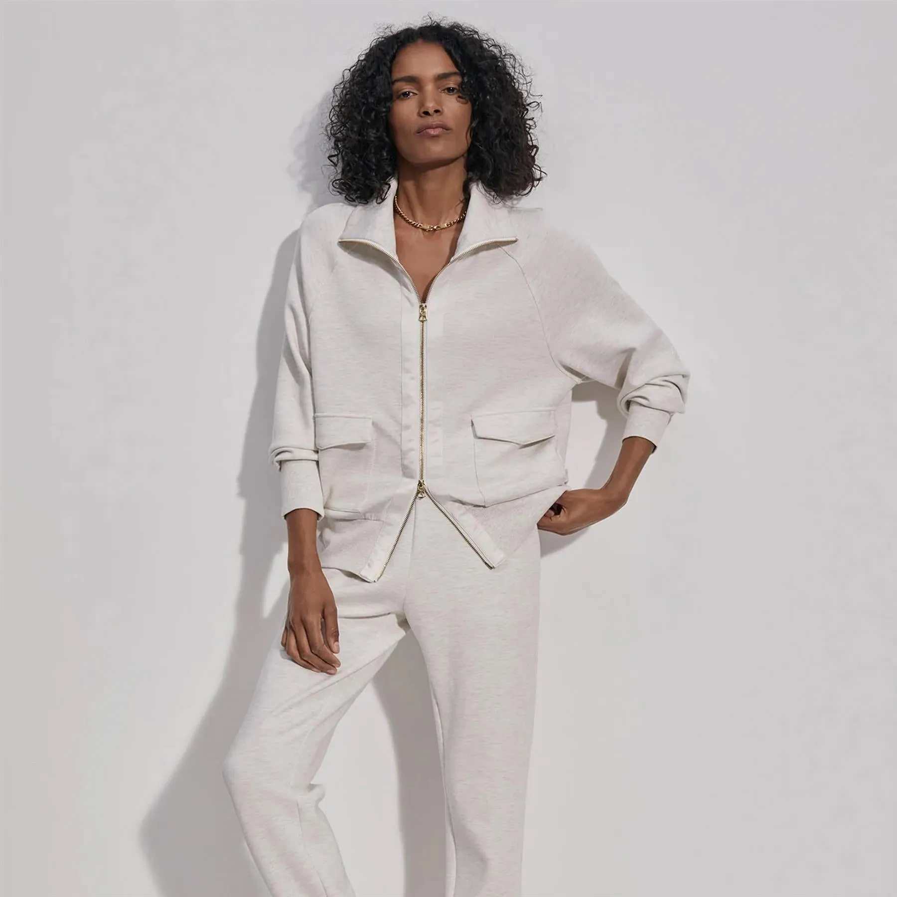 Womens Roxbury Sweat Zip Through Ivory Marl - 2025