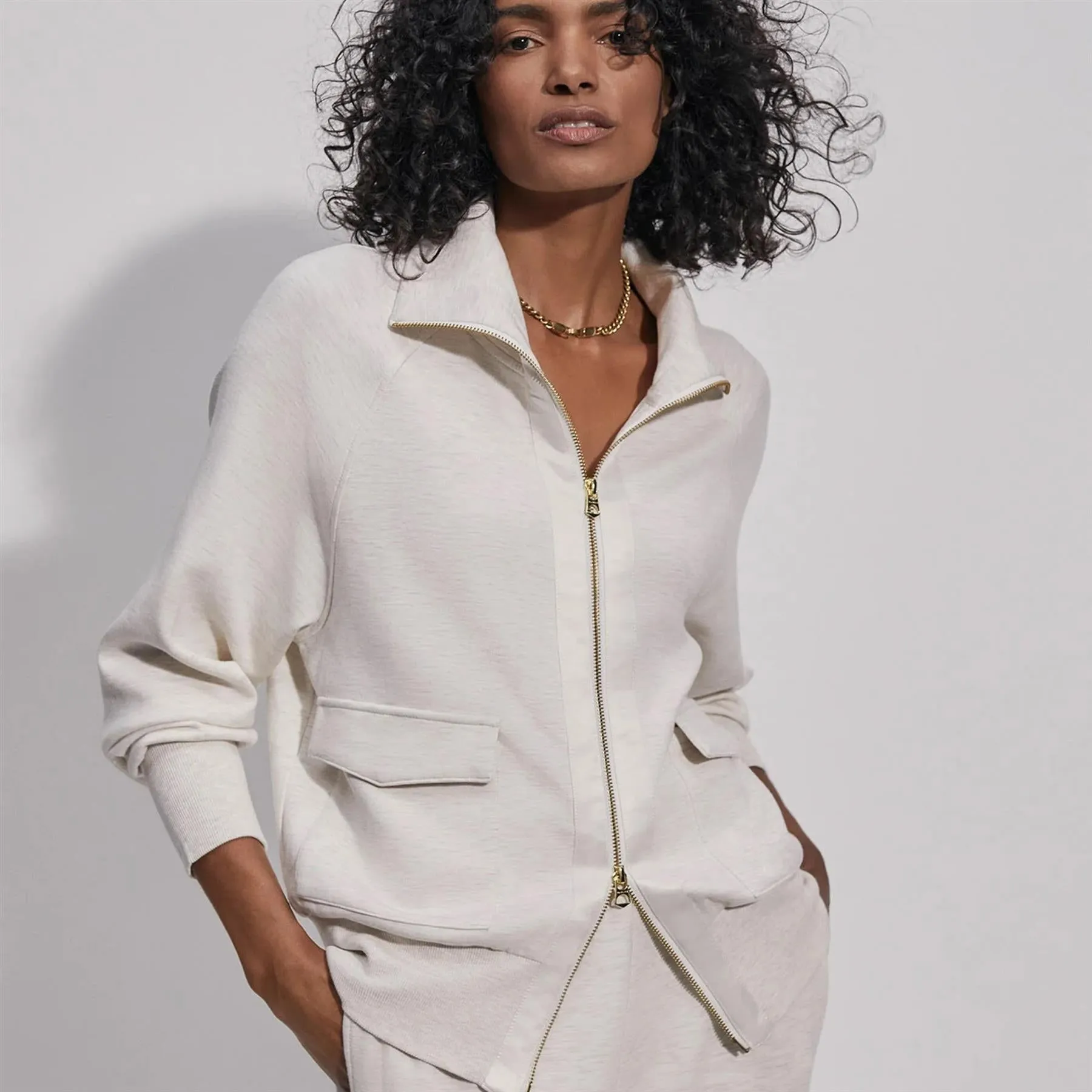 Womens Roxbury Sweat Zip Through Ivory Marl - 2025